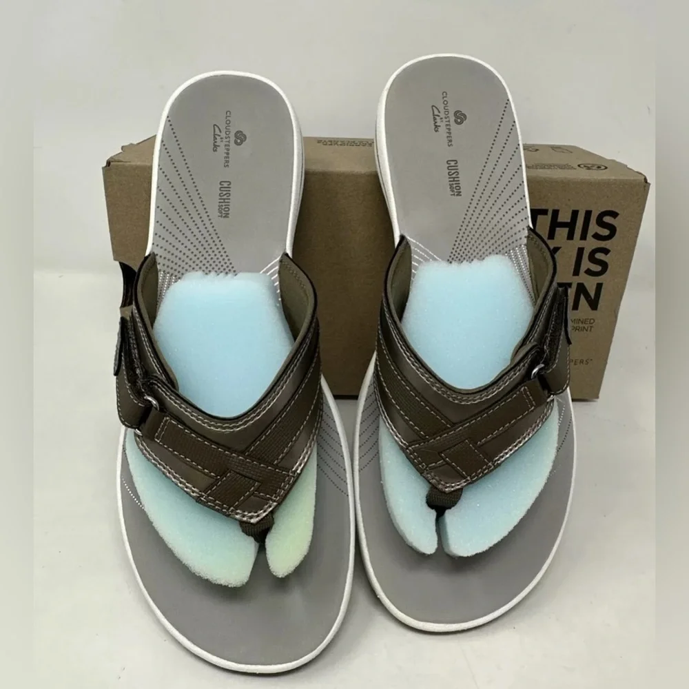 Clarks Breeze Sea‎ Women's Sandals Comfort Flip Flops Pewter Size 10 M